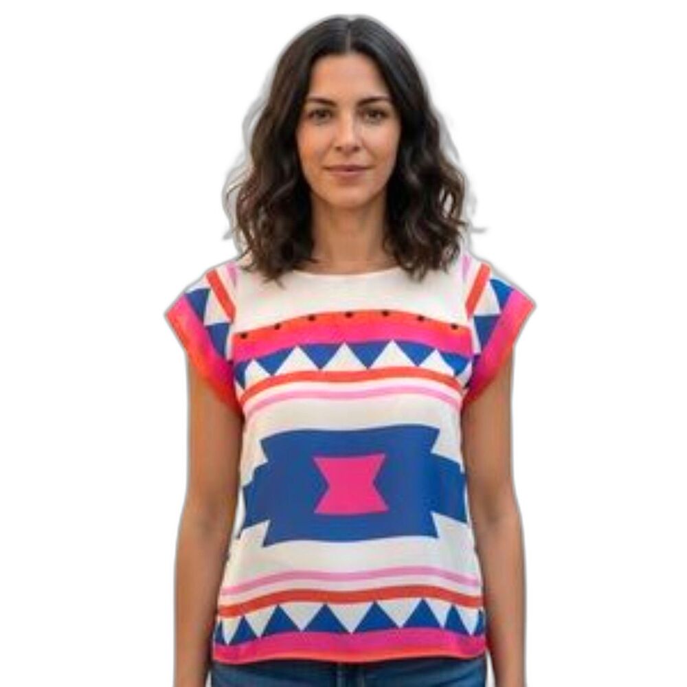Francesca’s Birdcage Aztec Geometric Tribal Print Chiffon High Low Blouse Medium